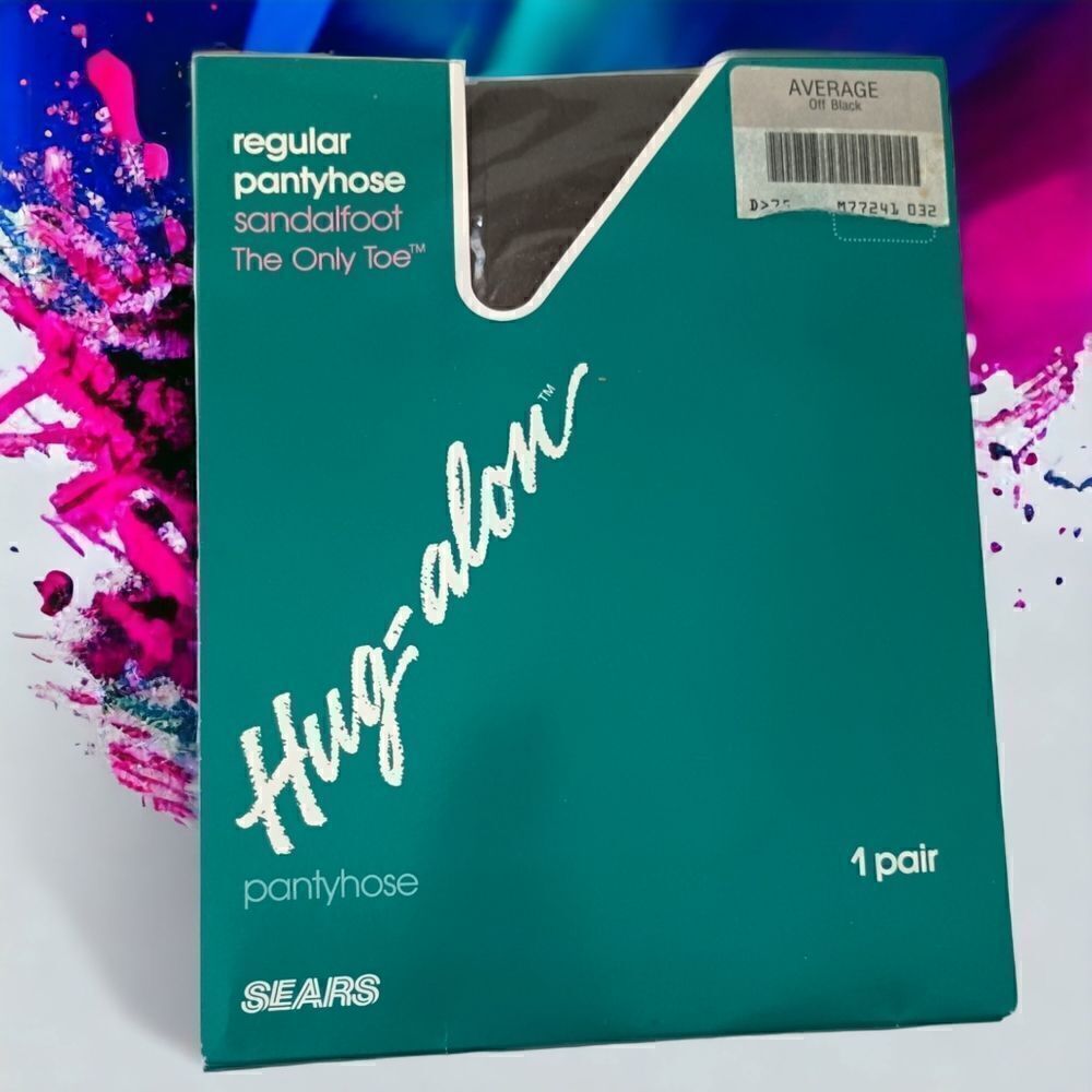 Vintage Sears Hug-Alon Pantyhose‎ Off Black Average Sandalfoot NOS 1 Pair USA